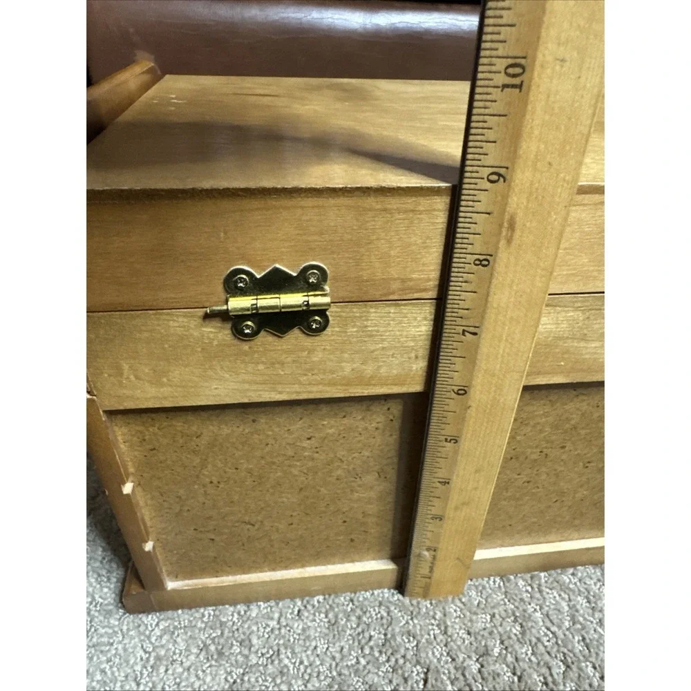 Vintage Wood Jewelry Armoire Chest Box Mirrored Lift  Maple Color